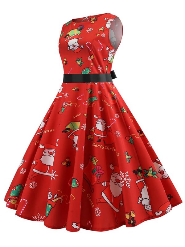 Christmas Santa Claus Print High Waist Dress - Image 2
