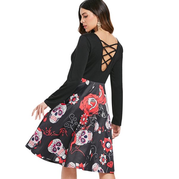 Criss Cross Sugar Skull Print Dress - Image 2