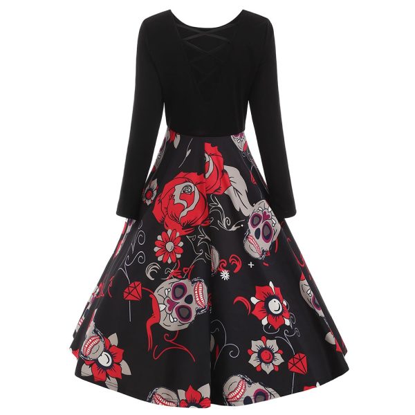 Criss Cross Sugar Skull Print Dress - Image 6