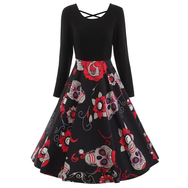 Criss Cross Sugar Skull Print Dress - Image 5
