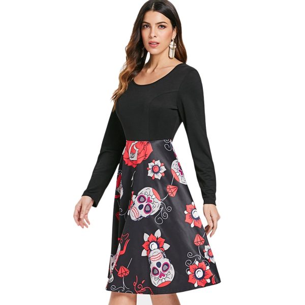Criss Cross Sugar Skull Print Dress - Image 4