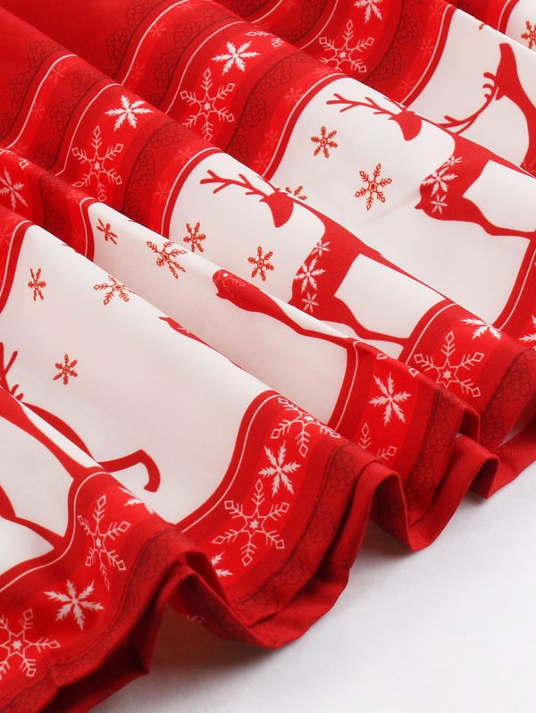 Christmas Vintage Elk Print Lace Up Flare Dress - Image 5