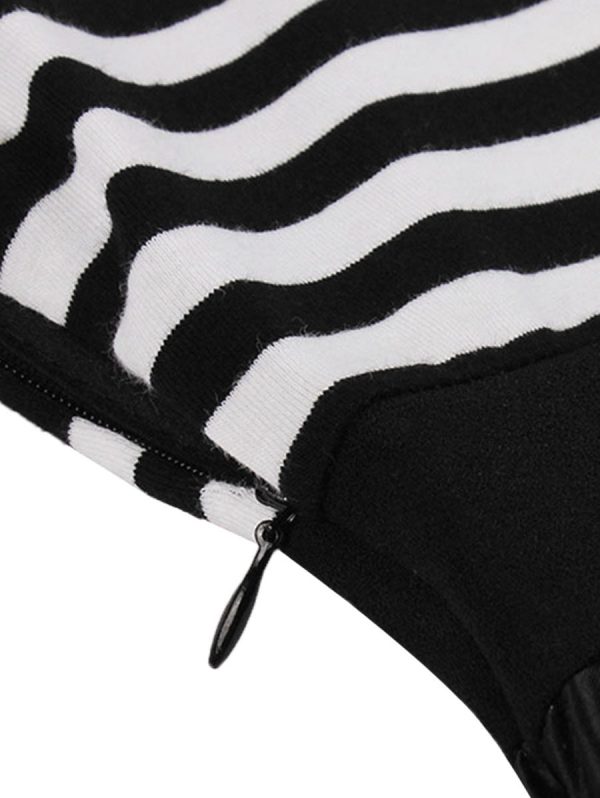 Cartoon Cat Striped Panel A Line Dress - Image 3