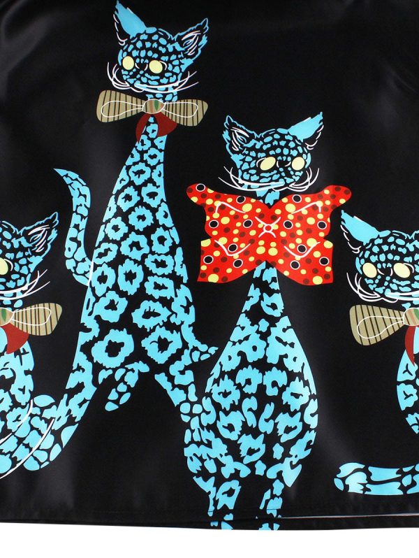 Cartoon Cat Striped Panel A Line Dress - Image 4