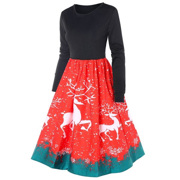 Christmas Reindeer Print Long Sleeve Swing Dress - Image 2