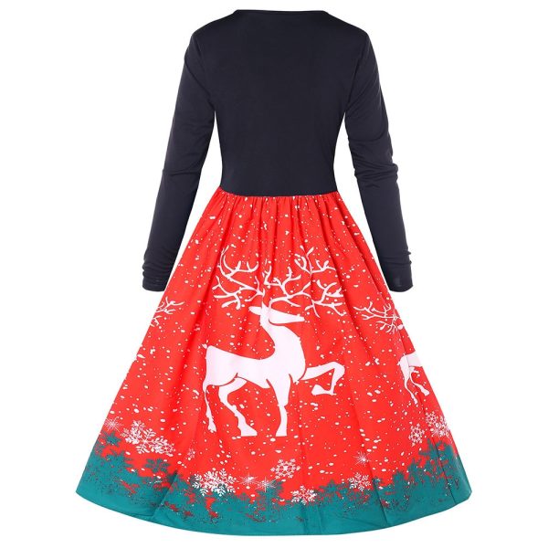 Christmas Reindeer Print Long Sleeve Swing Dress - Image 4