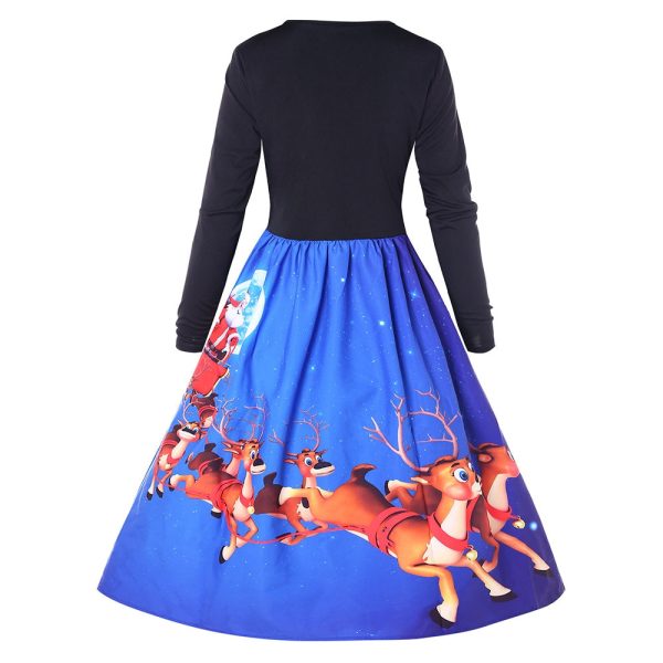Christmas Elk Print Long Sleeve Swing Dress - Image 2