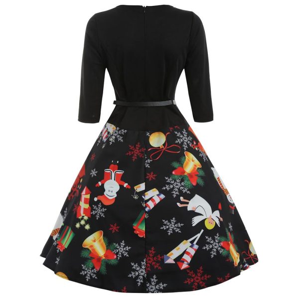 Christmas Print Three Qaurter Sleeve Dress - Image 2
