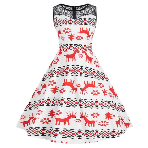 Christmas Elk Snowflake Print Pin Up Dress
