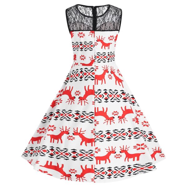 Christmas Elk Snowflake Print Pin Up Dress - Image 2