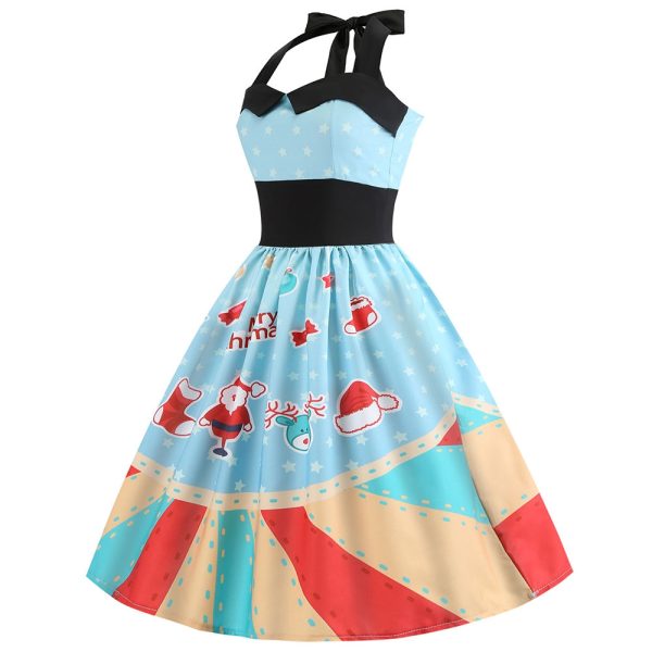 Christmas Printed Halter Neck Vintage Dress - Image 4