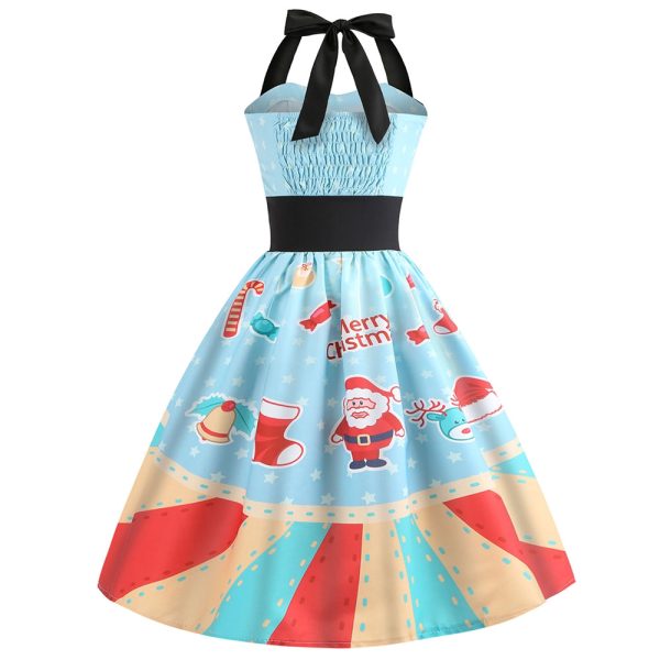 Christmas Printed Halter Neck Vintage Dress - Image 2