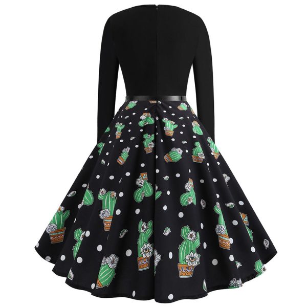 Cactus Print Long Sleeve Vintage Dress - Image 4