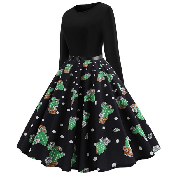 Cactus Print Long Sleeve Vintage Dress - Image 2