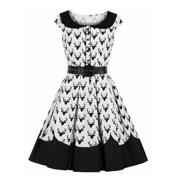 Christmas Vintage Reindeer Print Pin Up Dress