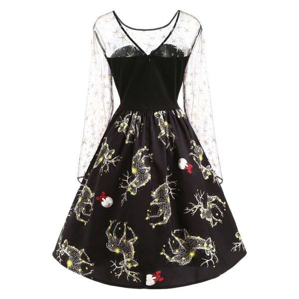 Deer Pattern Christmas Mesh Panel Dress - Image 4