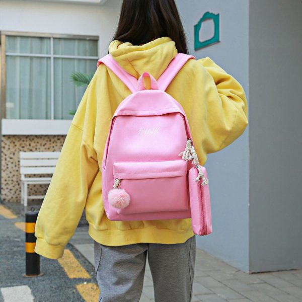 4PCS Girls Casual Bag Letter Embroidered Lightweight Women Backpack - Image 5