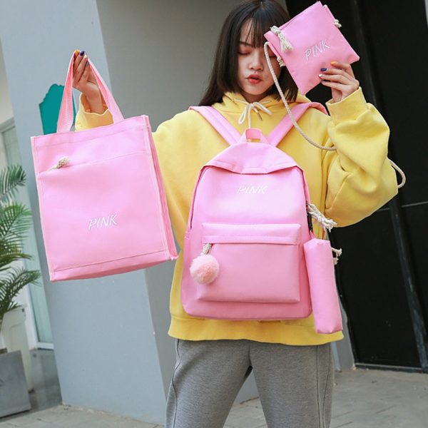4PCS Girls Casual Bag Letter Embroidered Lightweight Women Backpack - Image 4