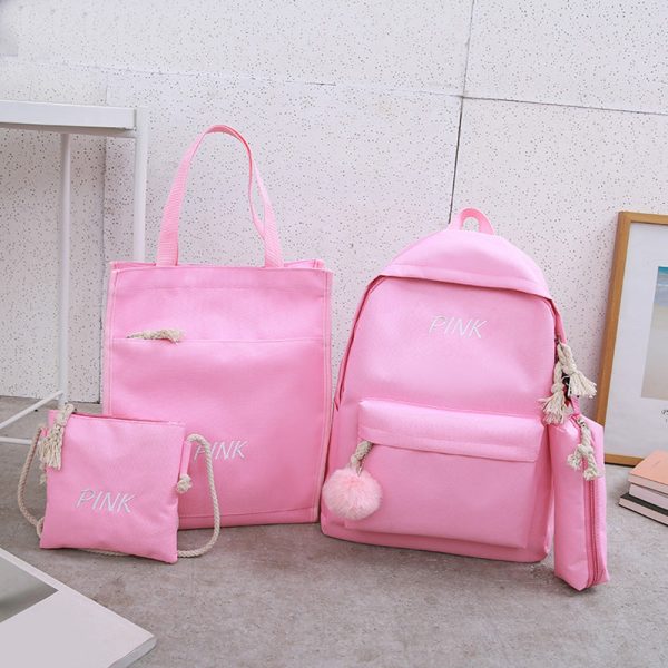 4PCS Girls Casual Bag Letter Embroidered Lightweight Women Backpack - Image 2