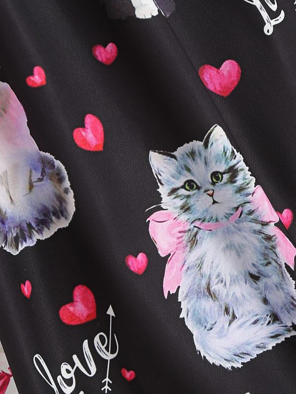 Cat Print A Line Vintage Dress - Image 4