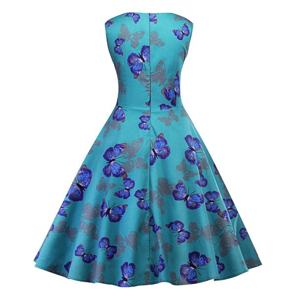 Butterfly Print Sweetheart Neck Flare Dress - Image 2