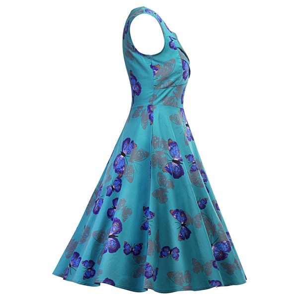Butterfly Print Sweetheart Neck Flare Dress - Image 4