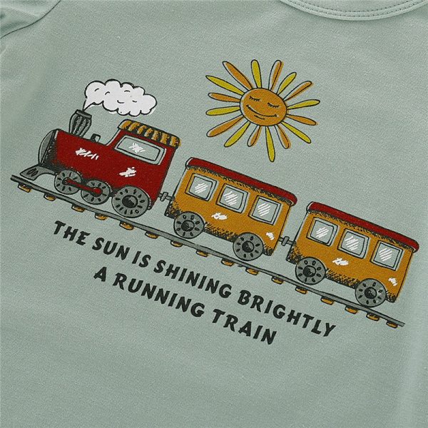 AB0006 Boys 2-piece Suit T-shirt Shorts Train Sun Printed Round Neck - Image 8