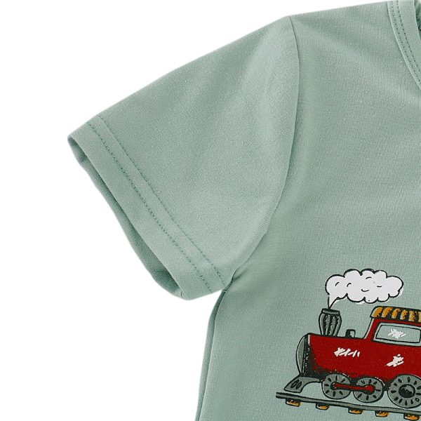 AB0006 Boys 2-piece Suit T-shirt Shorts Train Sun Printed Round Neck - Image 5