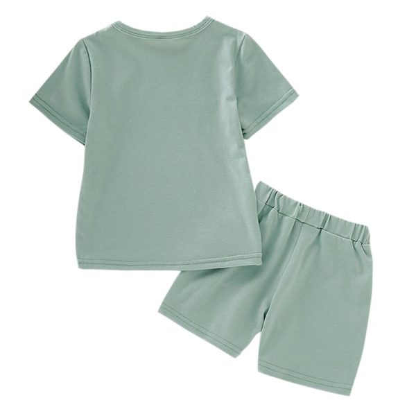 AB0006 Boys 2-piece Suit T-shirt Shorts Train Sun Printed Round Neck - Image 2