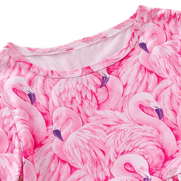 AD0018 Girls Dress Short Sleeve Round Neck Printed Bird Cute Pattern - Image 4