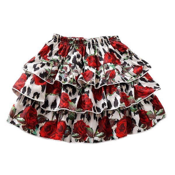 AD0022 Girls Skirt Floral Printed Pleated Layered Fold - Image 2