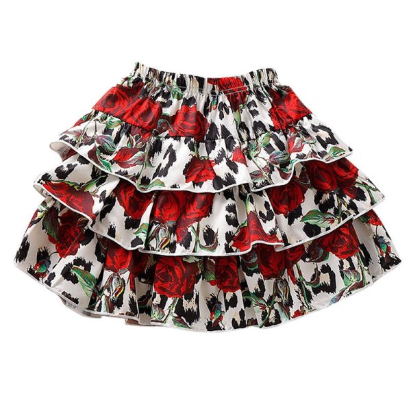 AD0022 Girls Skirt Floral Printed Pleated Layered Fold