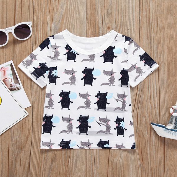 AB0001 Baby Girls Boys T-shirt Top Animal Printed Short Sleeve Round Neck - Image 4