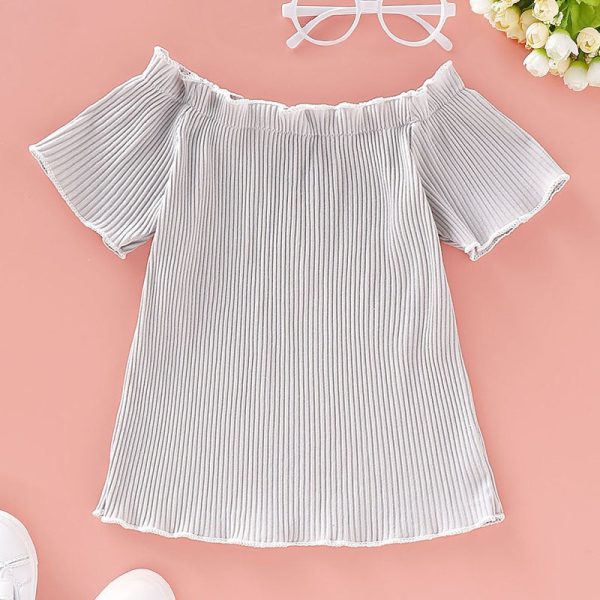 AD0014 Girls Top Off The Shoulder Short Sleeve Pleated Fold - Image 5