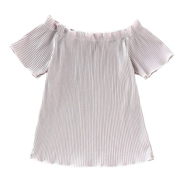 AD0014 Girls Top Off The Shoulder Short Sleeve Pleated Fold - Image 2