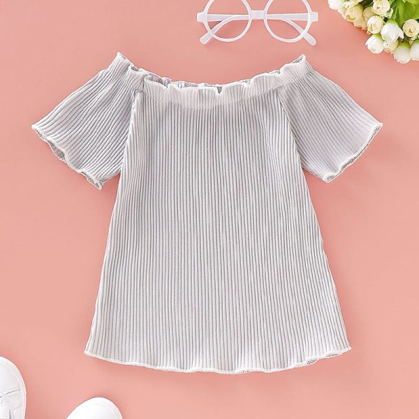 AD0014 Girls Top Off The Shoulder Short Sleeve Pleated Fold - Image 4