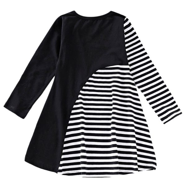 AD0021 Girls Dress Stripe Printed Long Sleeve Colour Blocking Round Neck - Image 2
