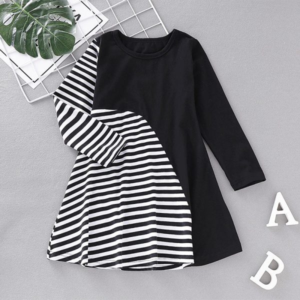 AD0021 Girls Dress Stripe Printed Long Sleeve Colour Blocking Round Neck - Image 7