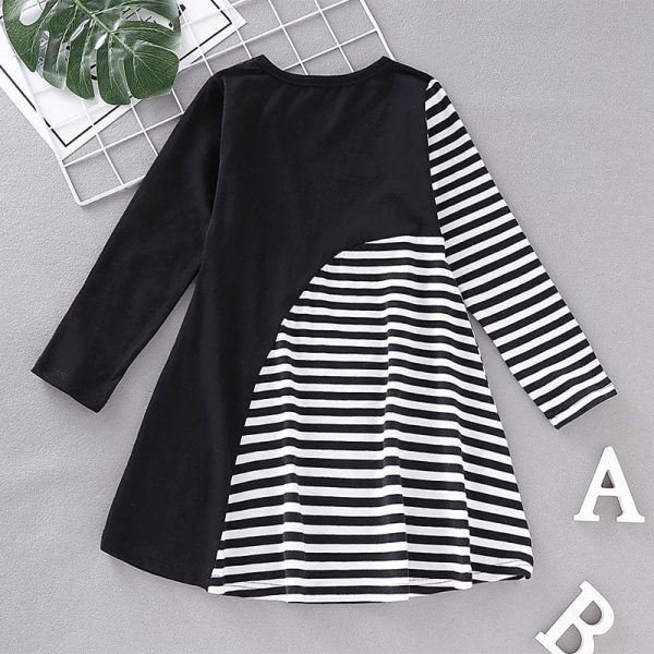 AD0021 Girls Dress Stripe Printed Long Sleeve Colour Blocking Round Neck - Image 8