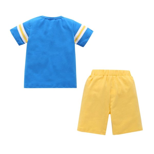 AB0008 Boys 2-piece Suit T-shirt Top Shorts Figure Printed Round Neck - Image 2