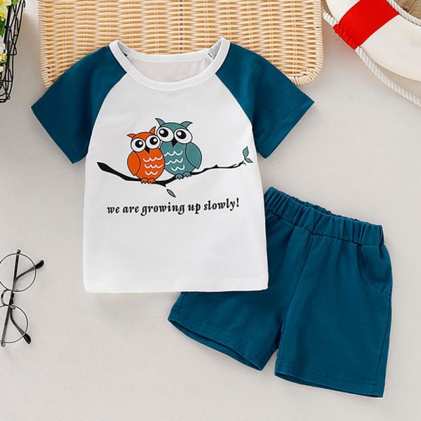 AB0005 Boys 2-piece Suit Top T-shirt Shorts Round Neck Short Sleeve - Image 2