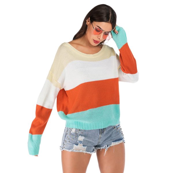 Color Blocking Sweater Striped Long-sleeved for Women - Image 2