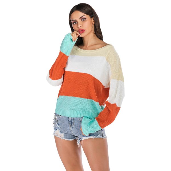 Color Blocking Sweater Striped Long-sleeved for Women - Image 10