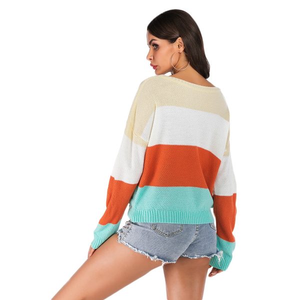 Color Blocking Sweater Striped Long-sleeved for Women - Image 11