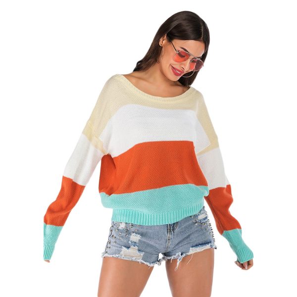 Color Blocking Sweater Striped Long-sleeved for Women - Image 4