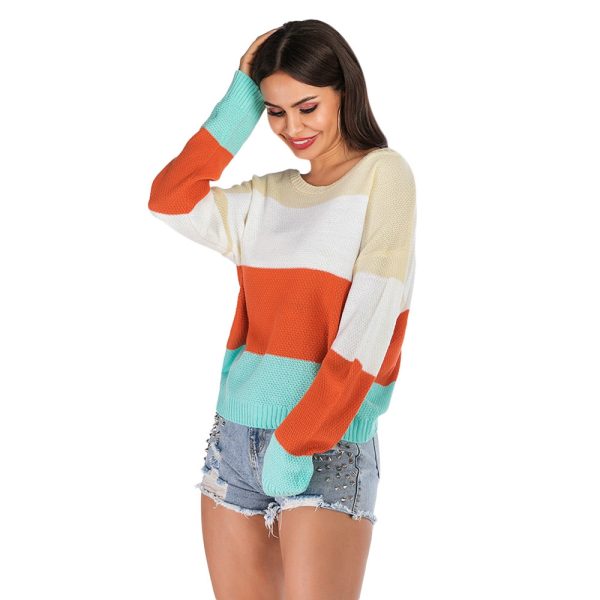 Color Blocking Sweater Striped Long-sleeved for Women - Image 9