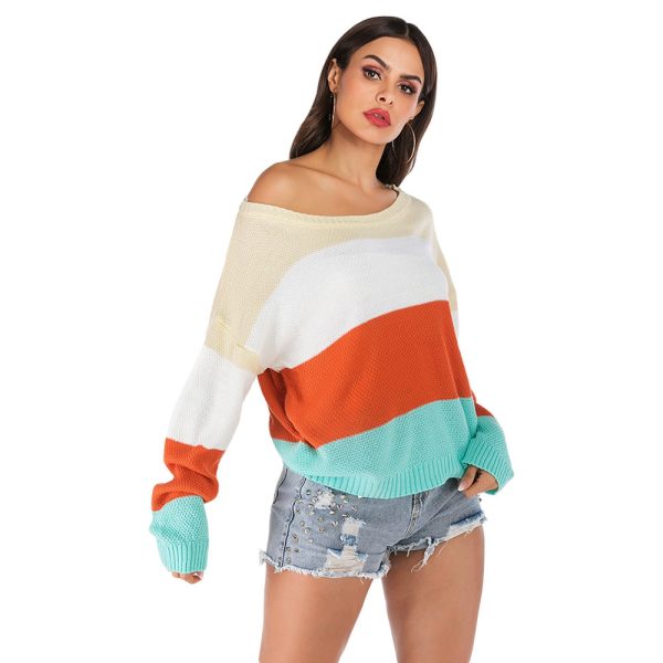 Color Blocking Sweater Striped Long-sleeved for Women - Image 7
