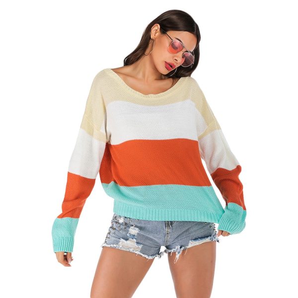 Color Blocking Sweater Striped Long-sleeved for Women - Image 6