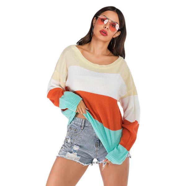 Color Blocking Sweater Striped Long-sleeved for Women - Image 5