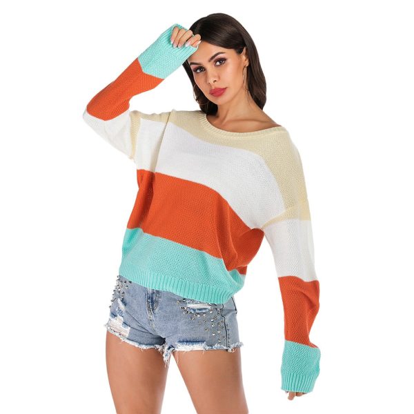 Color Blocking Sweater Striped Long-sleeved for Women - Image 8